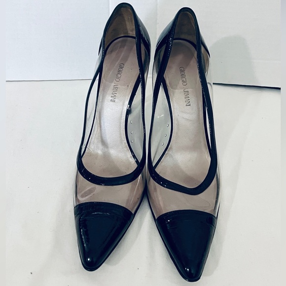 Giorgio Armani Black Patent Leather and PVC Stiletto Heel Size 38 (8)) - Picture 5 of 13